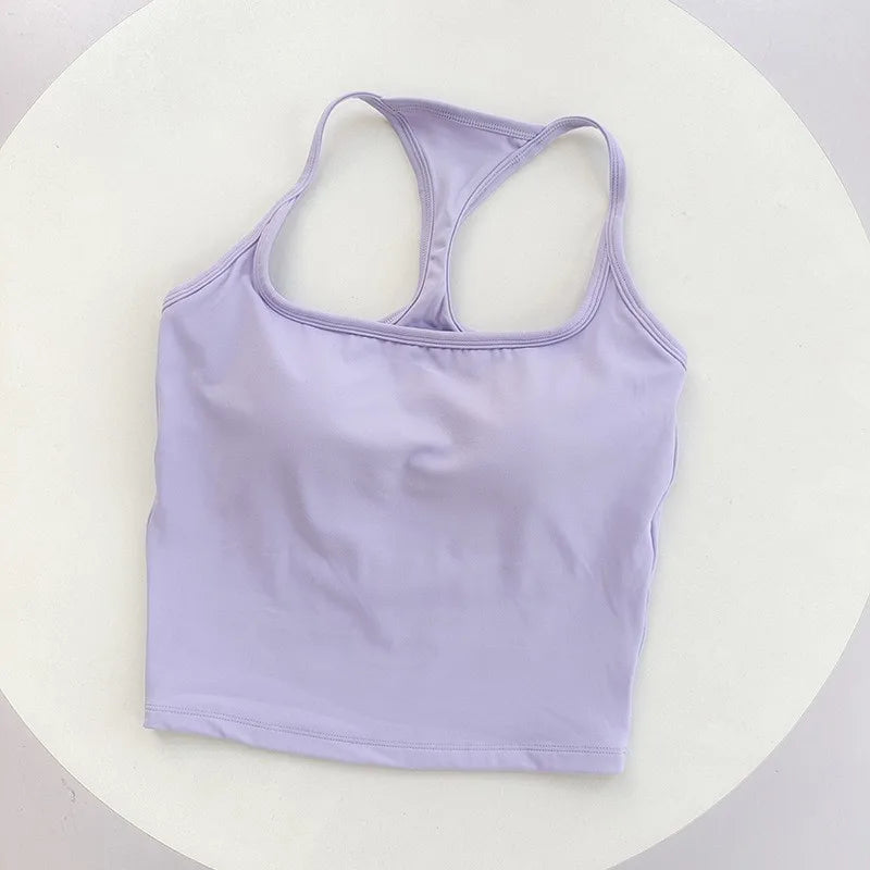 Color-Blocked Thin-Strap Backless Yoga Tank Top
