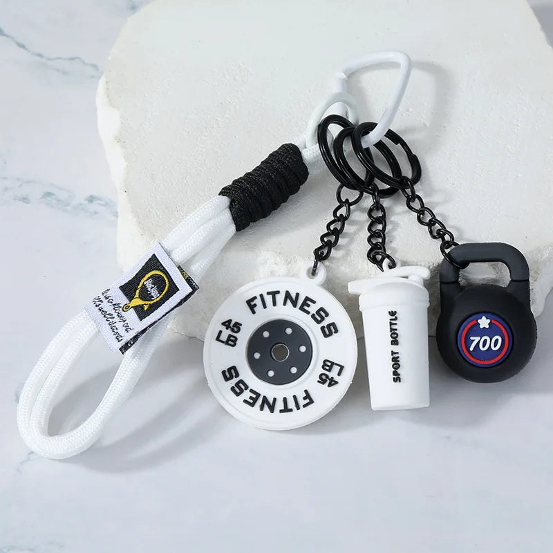 4-in-1 Fitness Keychain Set – Silicone Weight Plate, Kettlebell & Sport Bottle Charms for Gym Bags