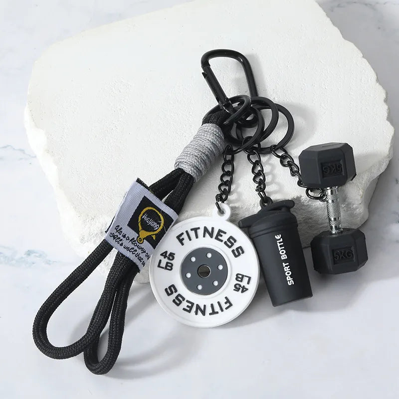 4-in-1 Fitness Keychain Set – Silicone Weight Plate, Kettlebell & Sport Bottle Charms for Gym Bags