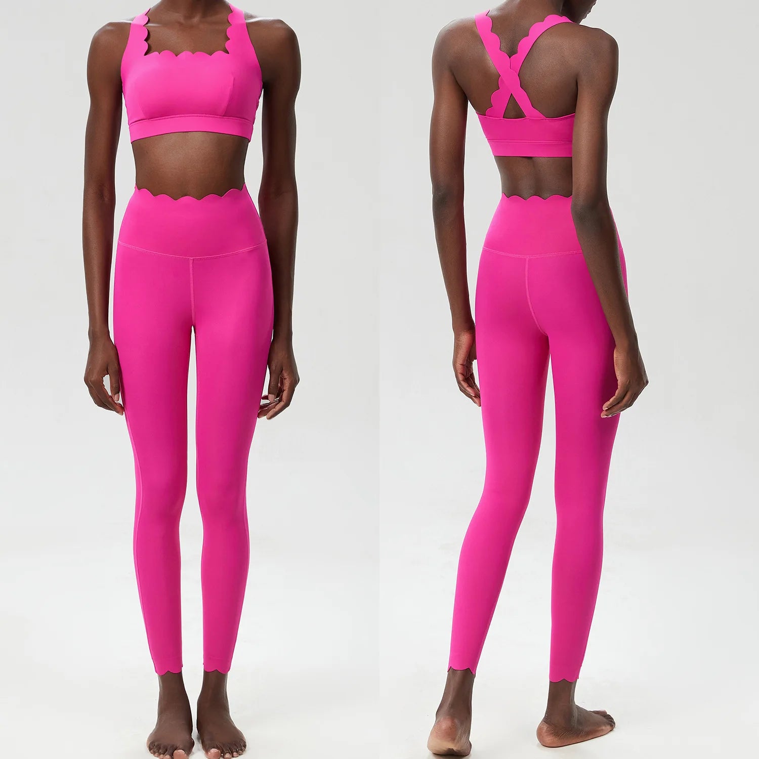 Ensemble de sport deux pièces pour femme, couleur unie, idéal pour le fitness et le yoga. 
