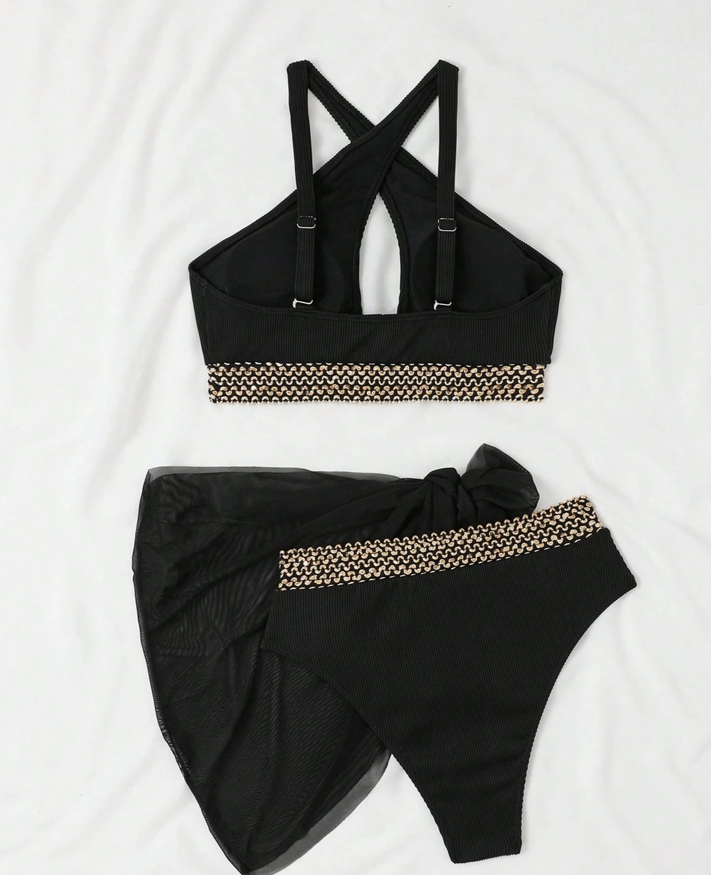 Sexy Bikini Three Piece Women’s Swimsuit with Cover Skirt Cross Suspender Swimsuit Close Fitting High Waist Vacation Bikini