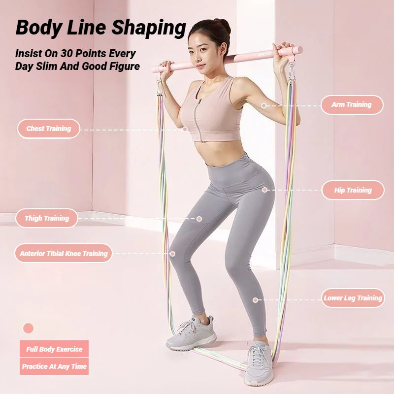 Macaron-Color Pilates Stick Tension Rope Set