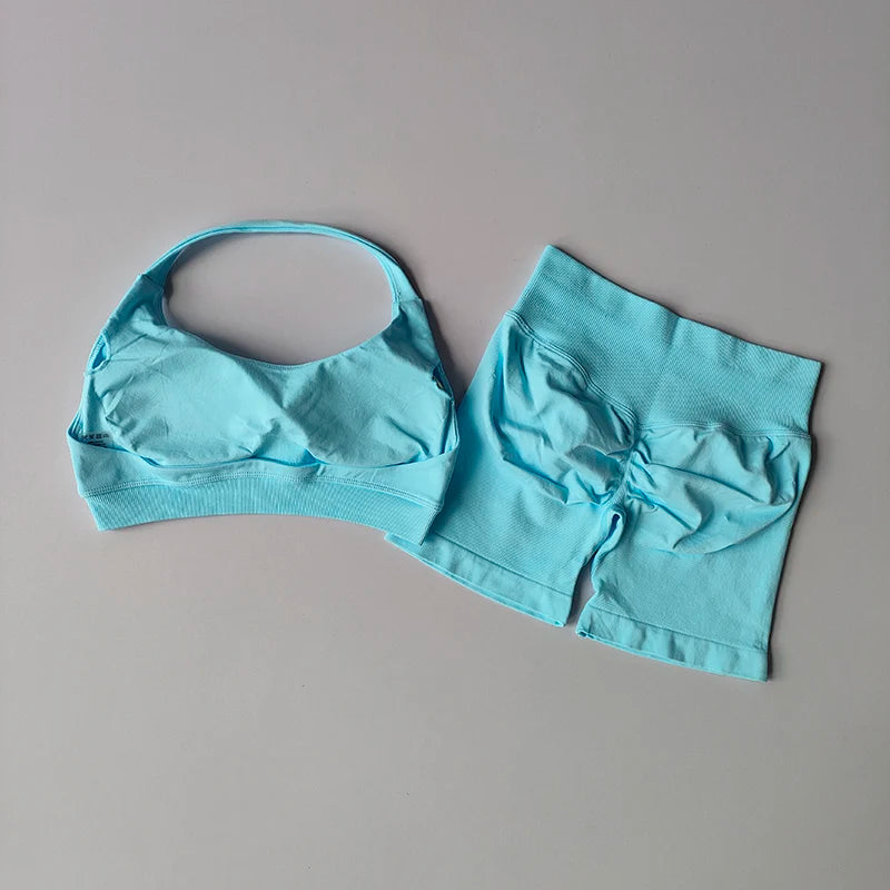 Ensemble short et soutien-gorge de sport pêche sexy, dos nu et taille haute 