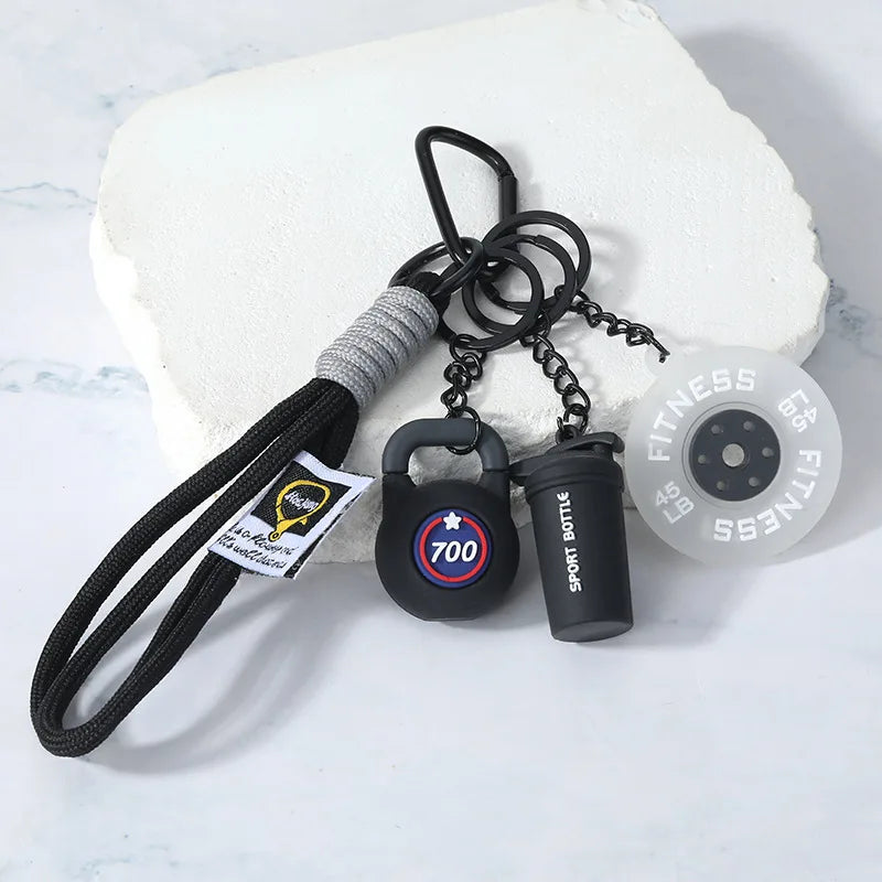 4-in-1 Fitness Keychain Set – Silicone Weight Plate, Kettlebell & Sport Bottle Charms for Gym Bags