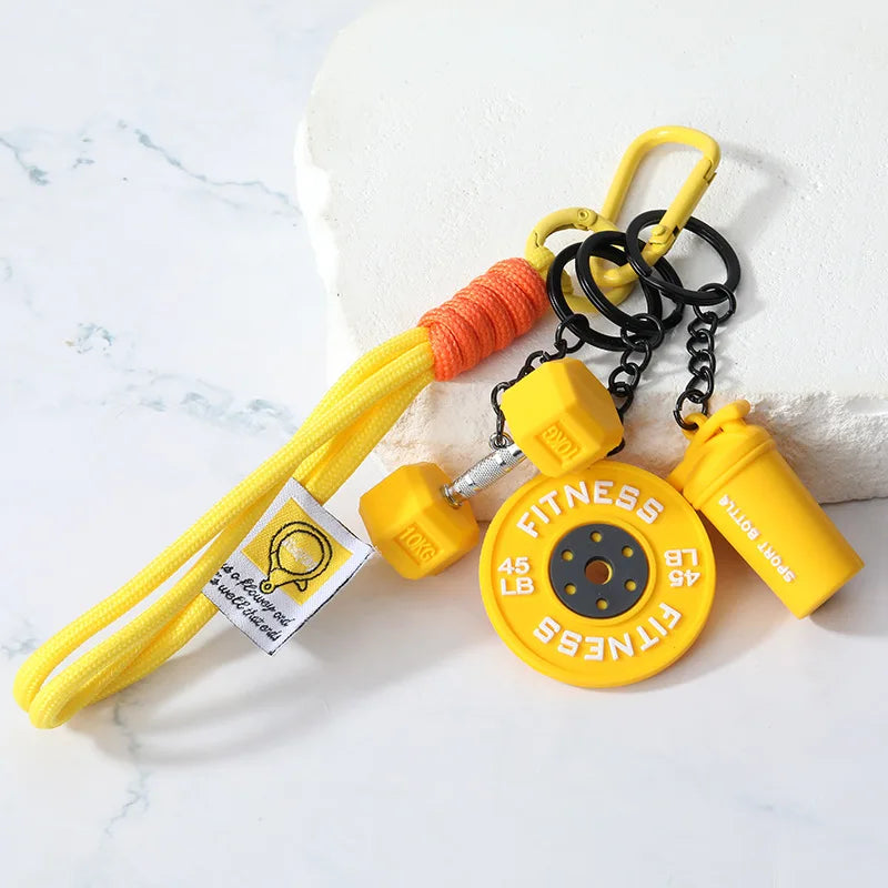 4-in-1 Fitness Keychain Set – Silicone Weight Plate, Kettlebell & Sport Bottle Charms for Gym Bags