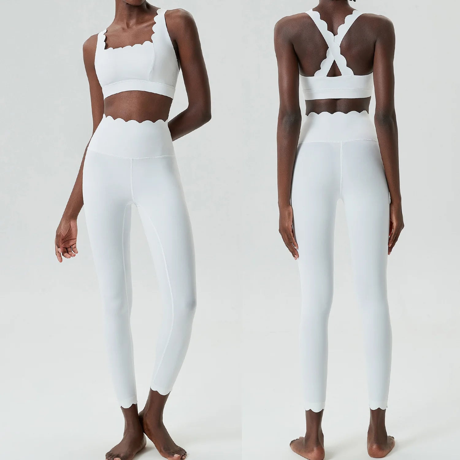 Ensemble de sport deux pièces pour femme, couleur unie, idéal pour le fitness et le yoga. 