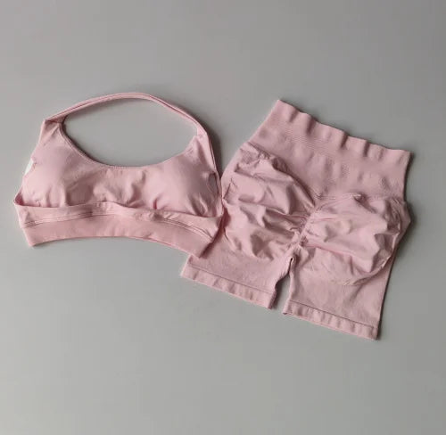 Ensemble short et soutien-gorge de sport pêche sexy, dos nu et taille haute 