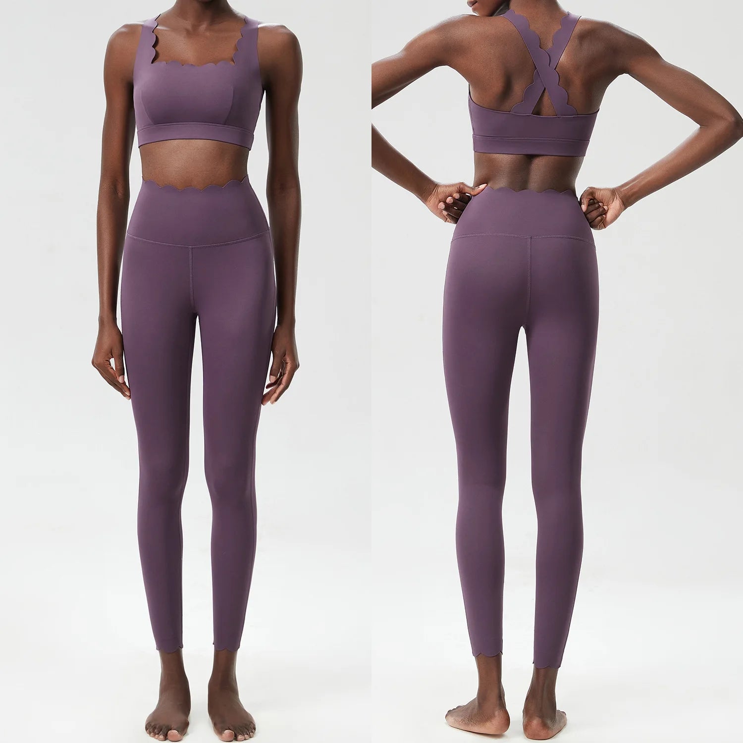 Ensemble de sport deux pièces pour femme, couleur unie, idéal pour le fitness et le yoga. 