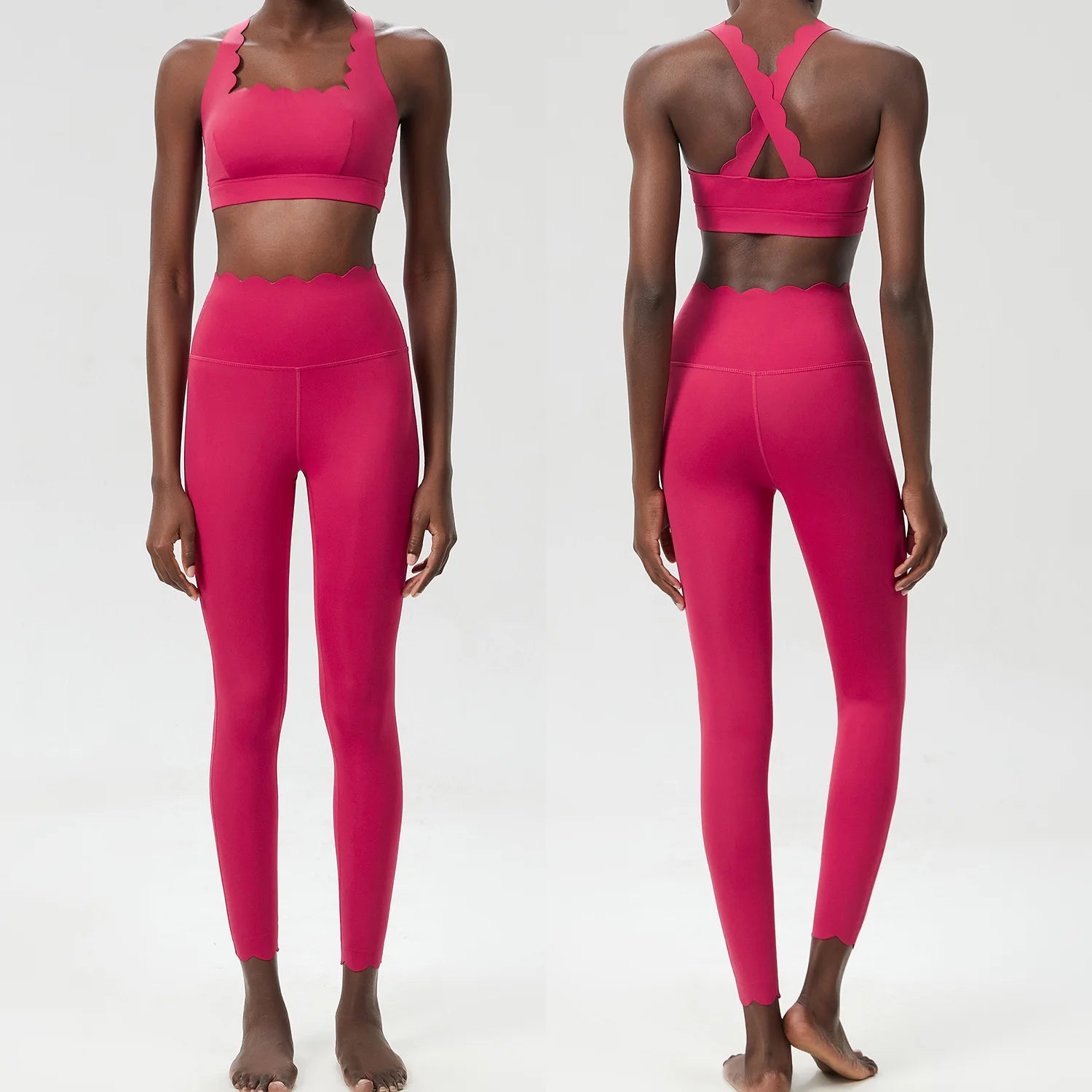 Ensemble de sport deux pièces pour femme, couleur unie, idéal pour le fitness et le yoga. 