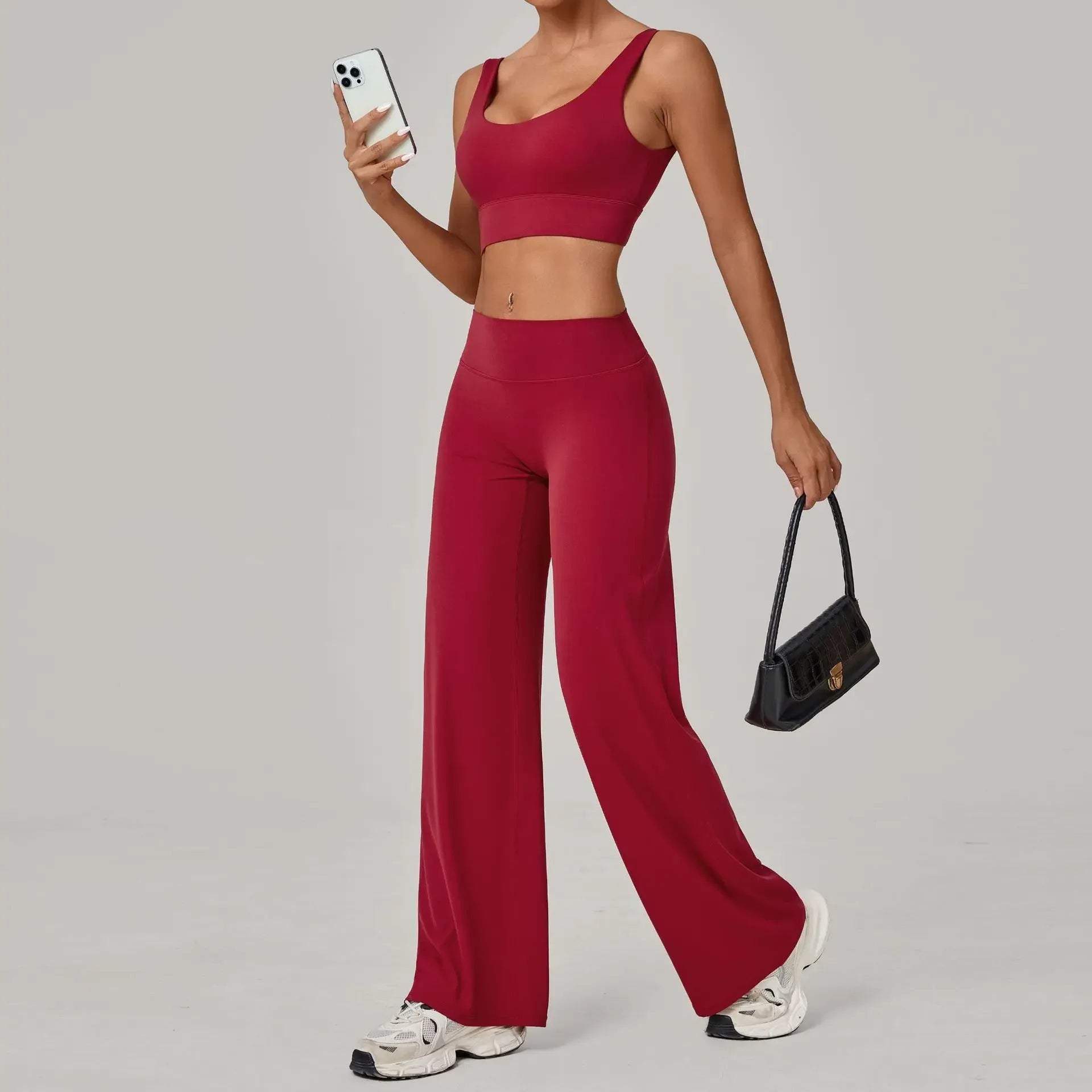 Women Yoga Set – Double Strap Comfort Bra + Straight-Leg Training Pants