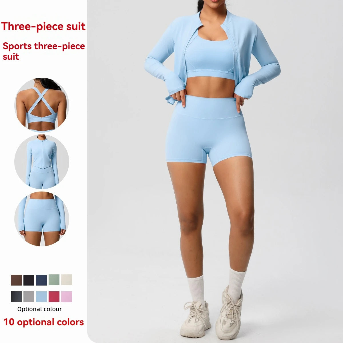 3-Piece Gym Set Breathable High Waist Fitness Suit