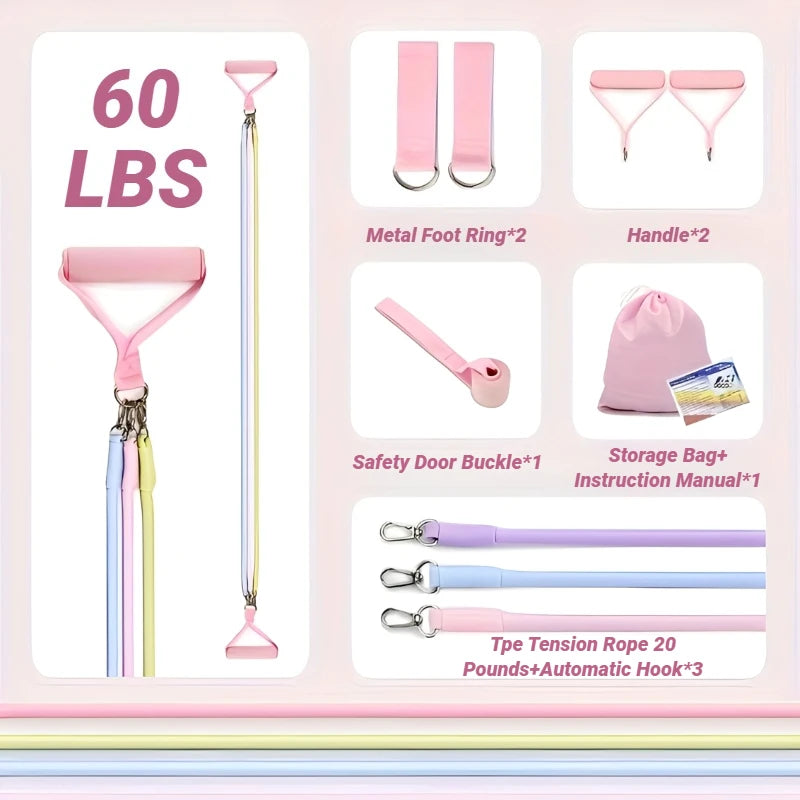 Macaron-Color Pilates Stick Tension Rope Set