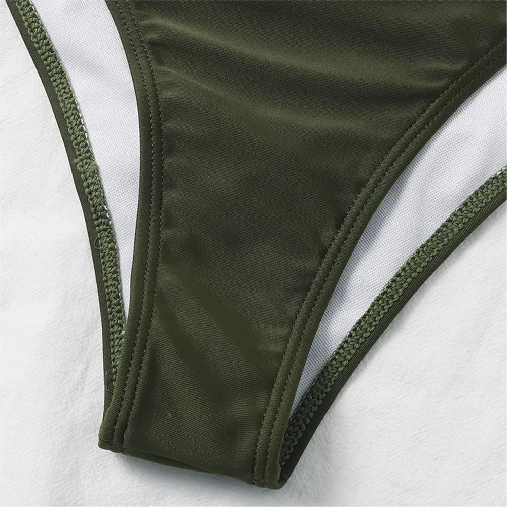 Sexy One Shoulder Ruffled Swimwear High Waist Bikini Set