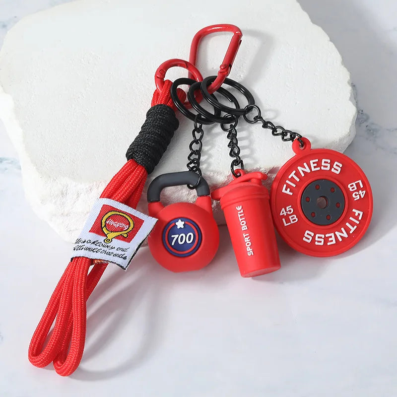 4-in-1 Fitness Keychain Set – Silicone Weight Plate, Kettlebell & Sport Bottle Charms for Gym Bags