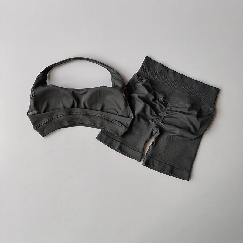 Ensemble short et soutien-gorge de sport pêche sexy, dos nu et taille haute 