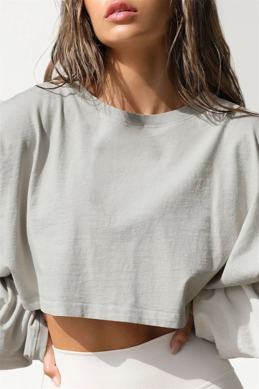 Women's Long Sleeve Sports Crop Top – Loose Gym Yoga T-Shirt Spring Autumn Fitness Wear