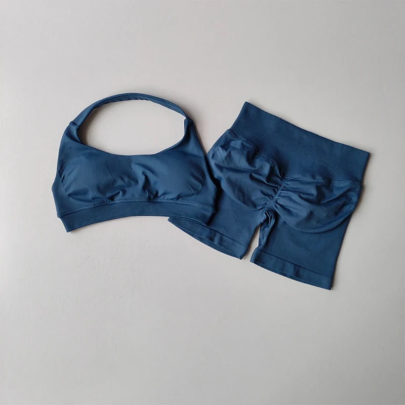 Ensemble short et soutien-gorge de sport pêche sexy, dos nu et taille haute 