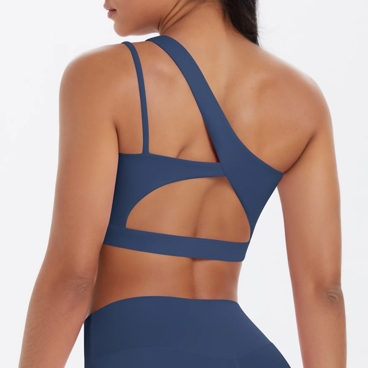 Oblique Shoulder Yoga Bra – Hollow-Out Back Push-Up Sports Vest for Running & Fitness