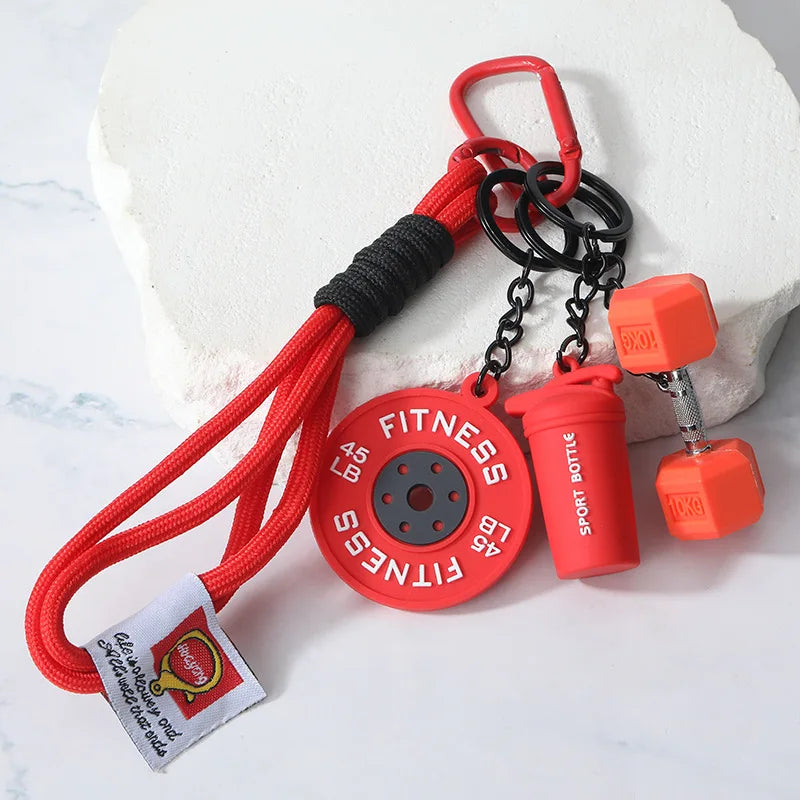 4-in-1 Fitness Keychain Set – Silicone Weight Plate, Kettlebell & Sport Bottle Charms for Gym Bags