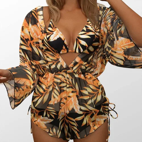 Plus Size 3 Piece Bikini Set with Cover Up | Halter Swimsuit Beachwear