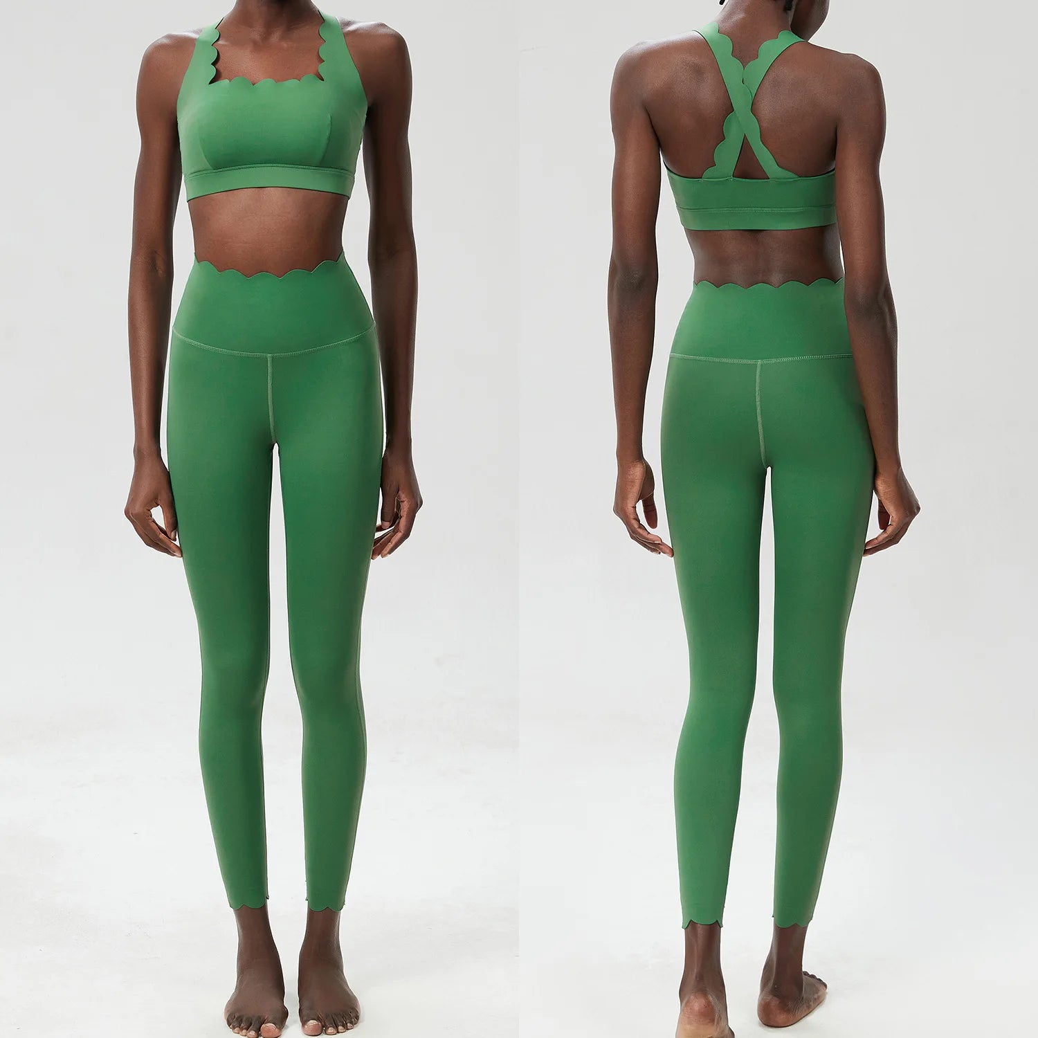 Ensemble de sport deux pièces pour femme, couleur unie, idéal pour le fitness et le yoga. 