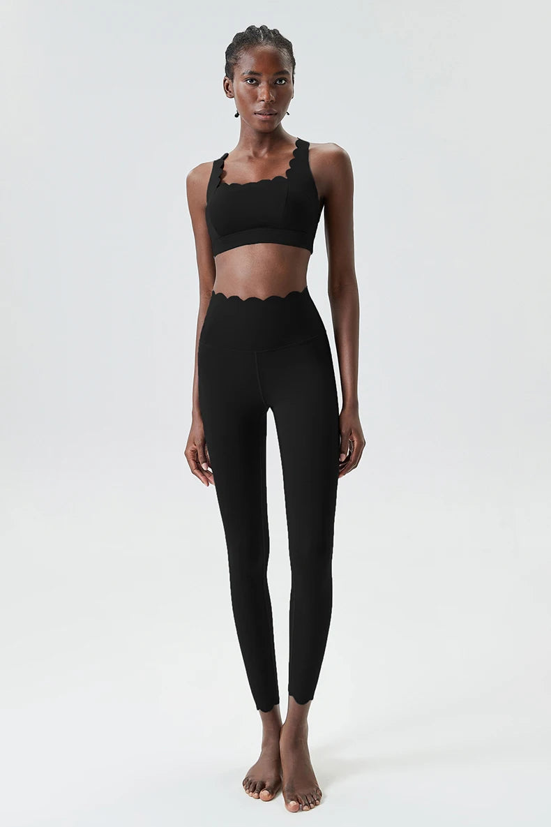 Ensemble de sport deux pièces pour femme, couleur unie, idéal pour le fitness et le yoga. 