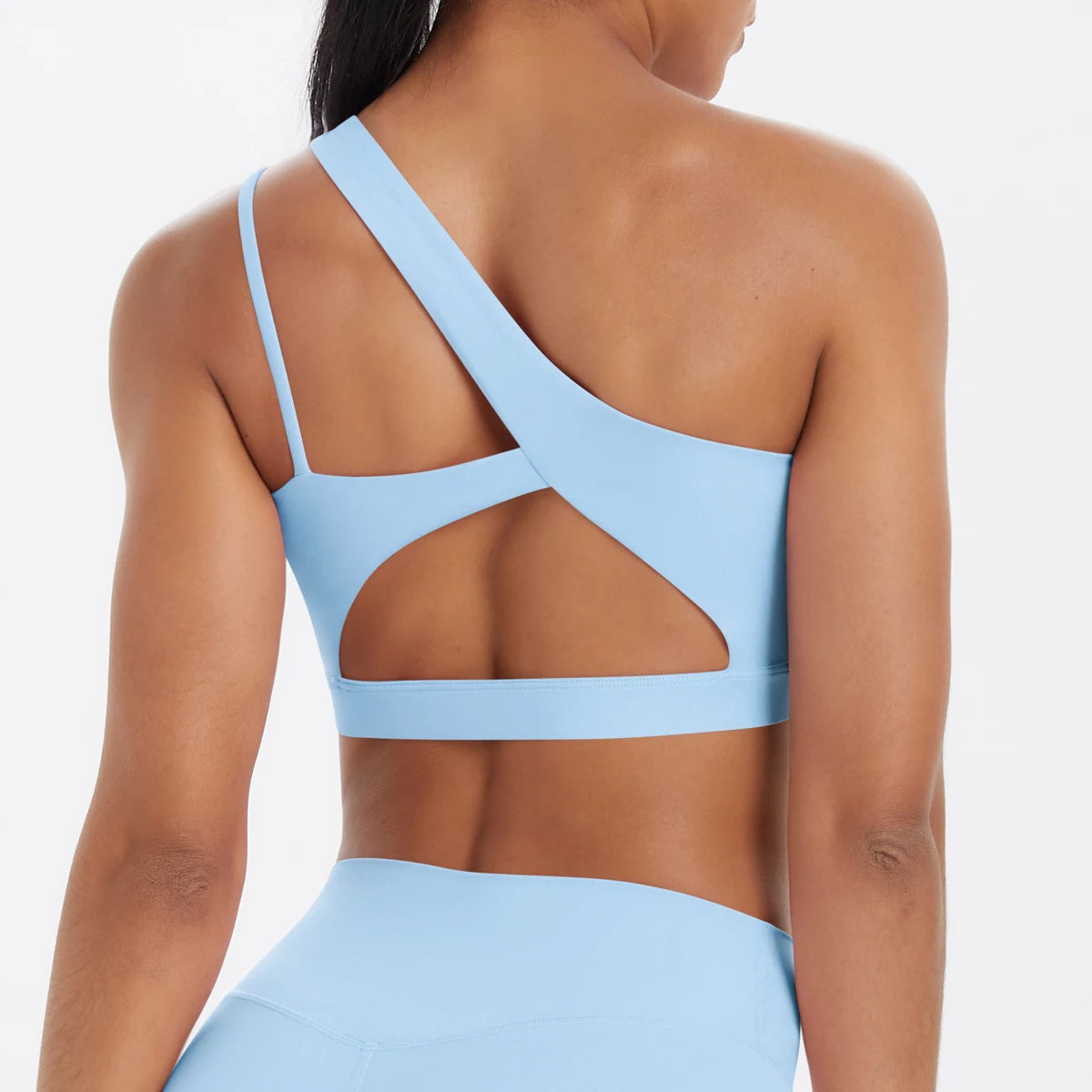 Oblique Shoulder Yoga Bra – Hollow-Out Back Push-Up Sports Vest for Running & Fitness
