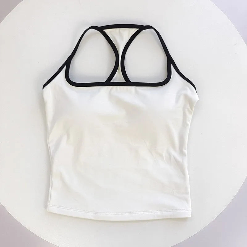 Color-Blocked Thin-Strap Backless Yoga Tank Top