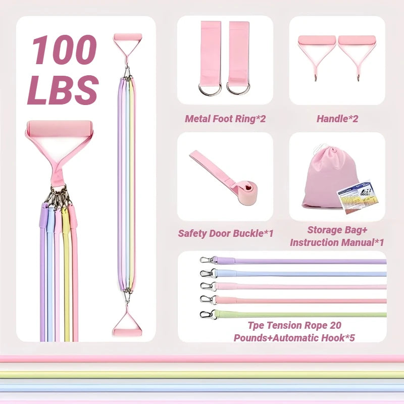 Macaron-Color Pilates Stick Tension Rope Set