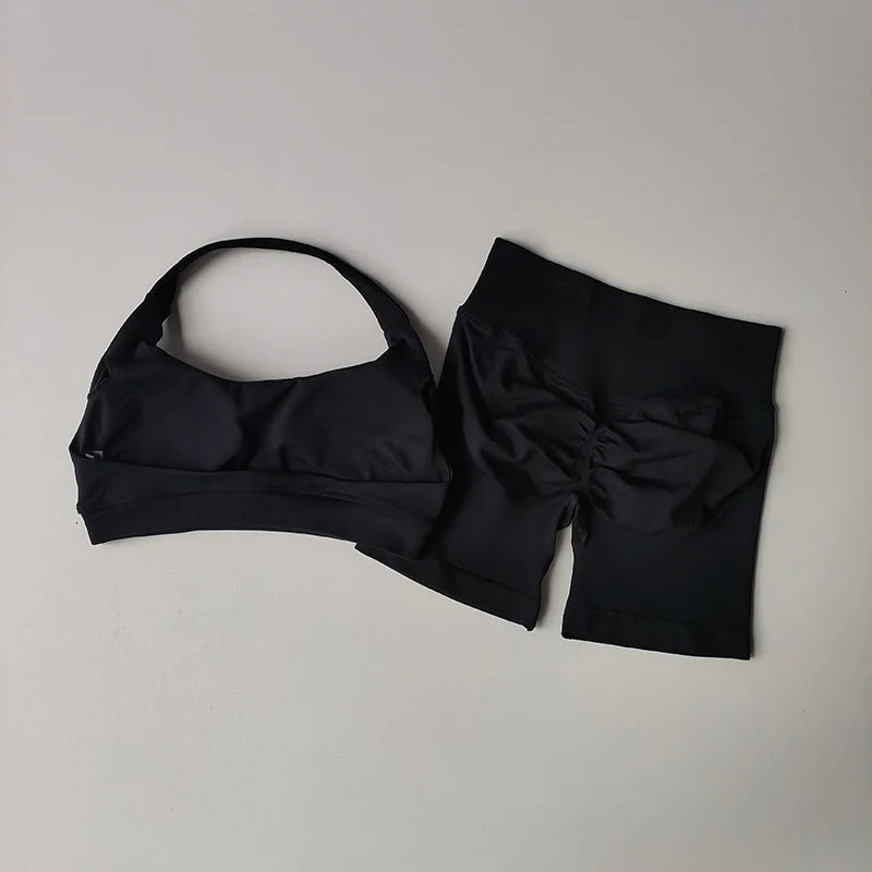 Ensemble short et soutien-gorge de sport pêche sexy, dos nu et taille haute 
