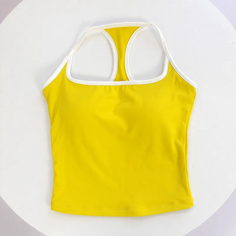 Color-Blocked Thin-Strap Backless Yoga Tank Top