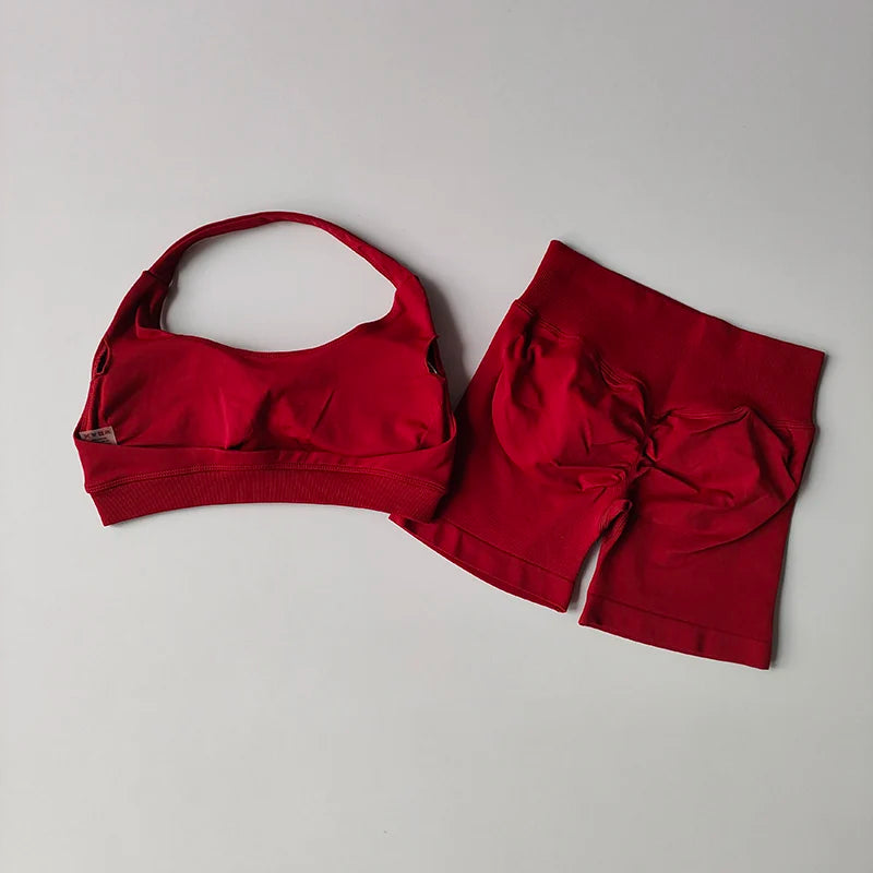 Ensemble short et soutien-gorge de sport pêche sexy, dos nu et taille haute 