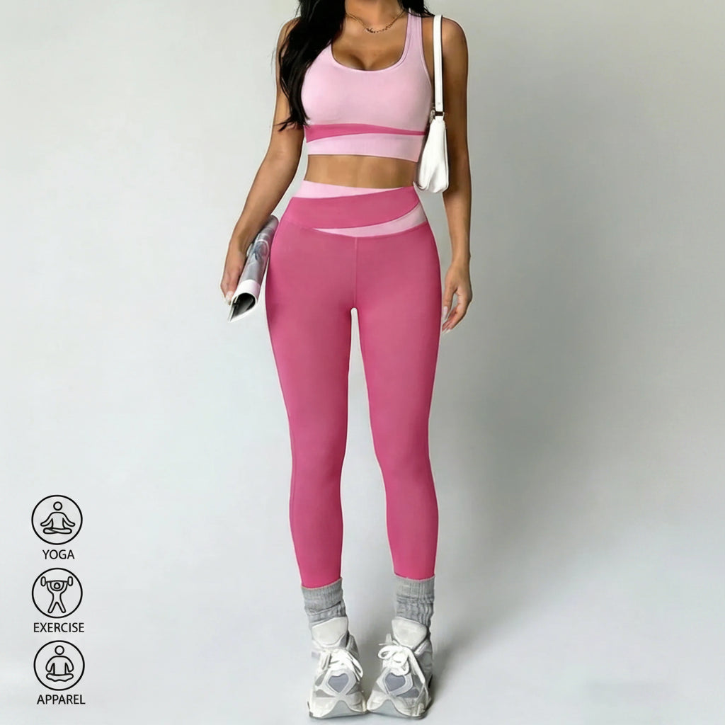 Women’s Sexy Yoga Set – Color-Blocked Sports Bra + High-Waist Breathable Leggings Athletic Gym Outfit