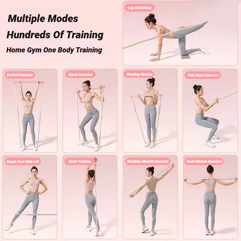 Macaron-Color Pilates Stick Tension Rope Set