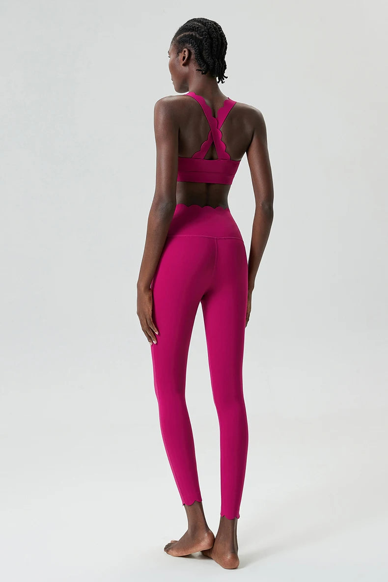 Ensemble de sport deux pièces pour femme, couleur unie, idéal pour le fitness et le yoga. 