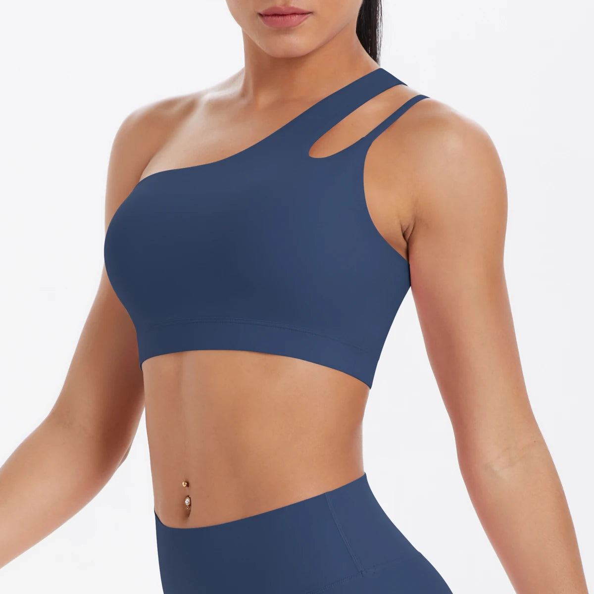 Oblique Shoulder Yoga Bra – Hollow-Out Back Push-Up Sports Vest for Running & Fitness
