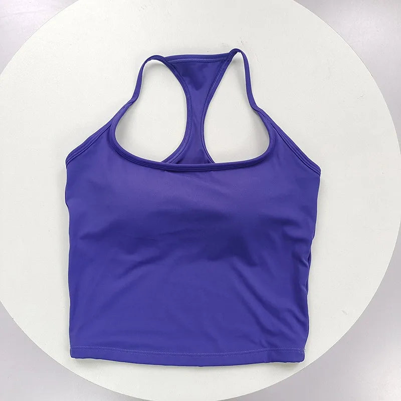 Color-Blocked Thin-Strap Backless Yoga Tank Top