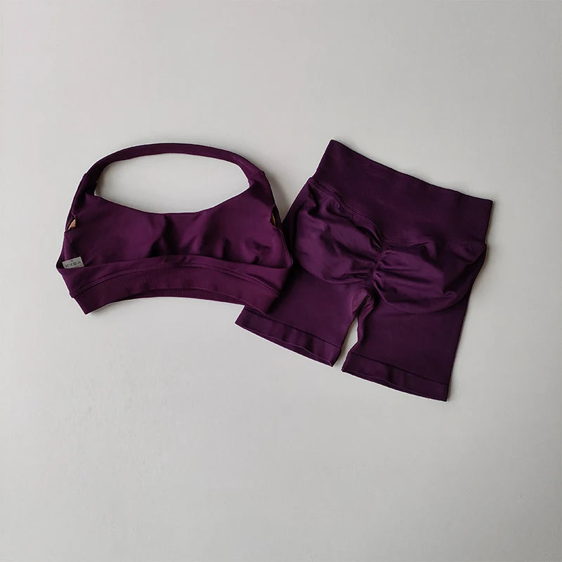 Ensemble short et soutien-gorge de sport pêche sexy, dos nu et taille haute 