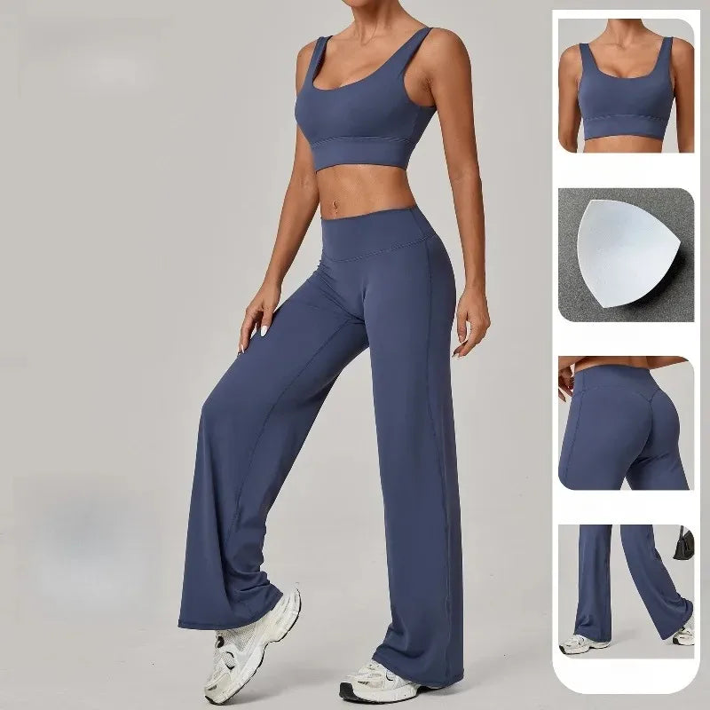 Women Yoga Set – Double Strap Comfort Bra + Straight-Leg Training Pants