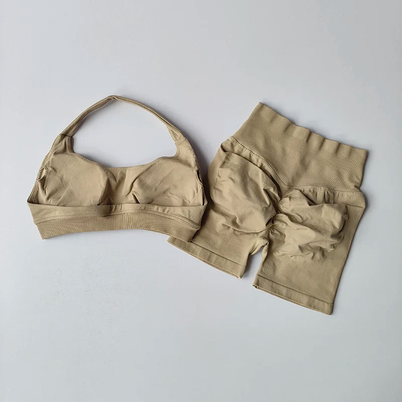 Ensemble short et soutien-gorge de sport pêche sexy, dos nu et taille haute 