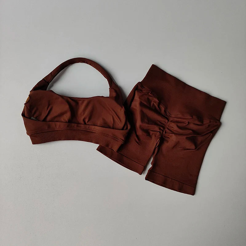 Ensemble short et soutien-gorge de sport pêche sexy, dos nu et taille haute 