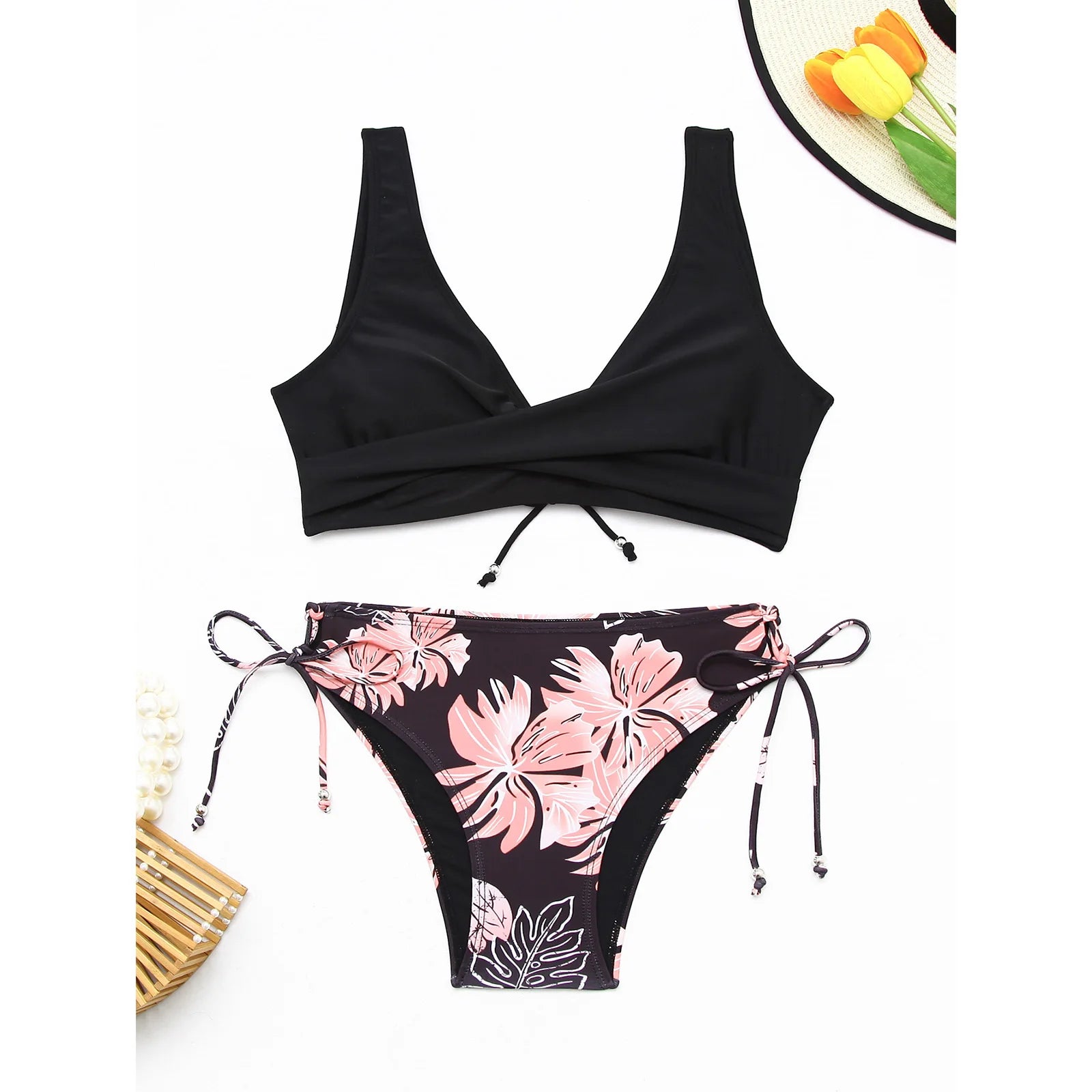Sexy Bikini Set Women Biquini Swimwear V‑Neck Push Up Two Pieces Swimsuit Floral Beachwear Female Bathing Suits Swimming Suits