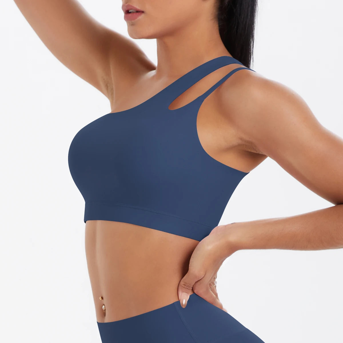 Oblique Shoulder Yoga Bra – Hollow-Out Back Push-Up Sports Vest for Running & Fitness