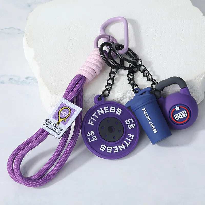 4-in-1 Fitness Keychain Set – Silicone Weight Plate, Kettlebell & Sport Bottle Charms for Gym Bags