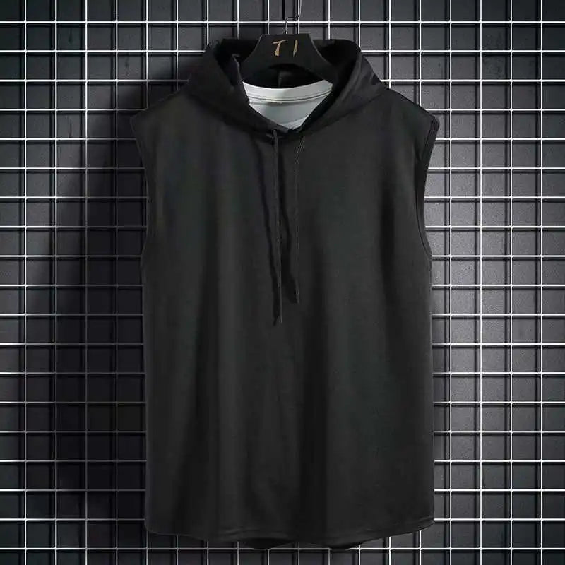 Men's Tie Collar Hooded Sleeveless Vest