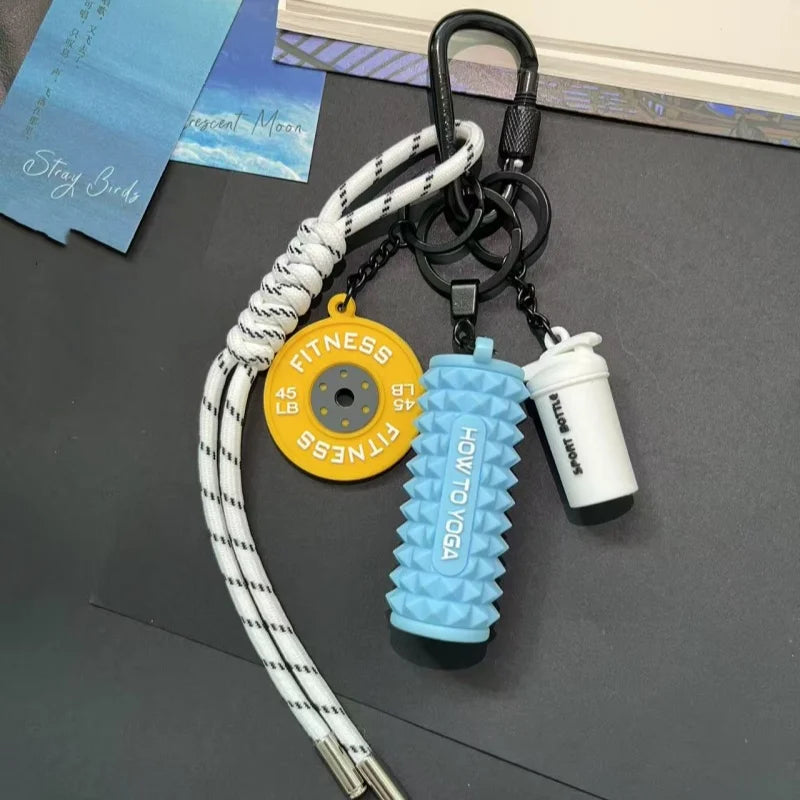 Mini Yoga Foam Roller Keychain Set – Boxing Gloves & Dumbbell Fitness Bag Pendant Gift