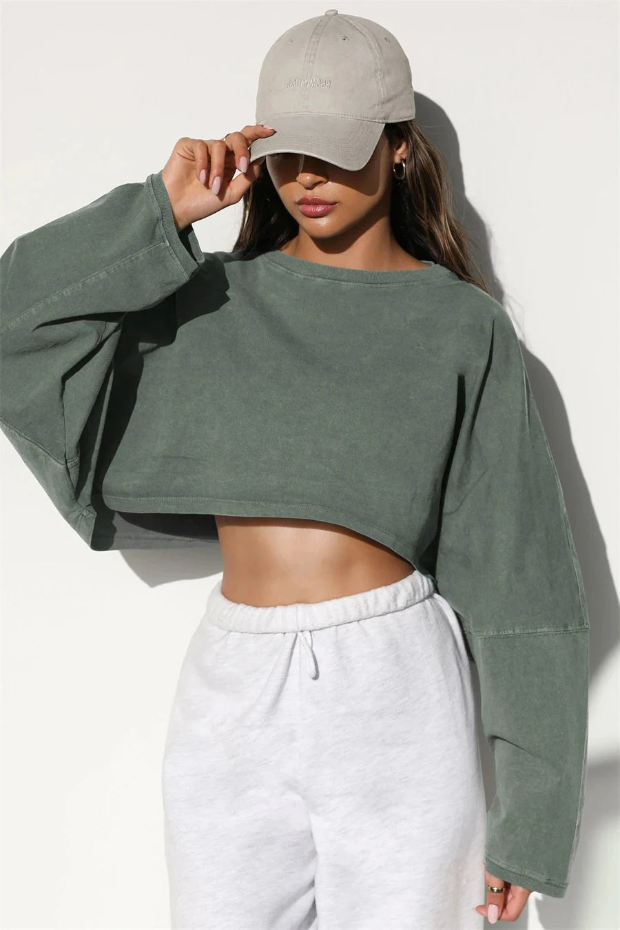 Women's Long Sleeve Sports Crop Top – Loose Gym Yoga T-Shirt Spring Autumn Fitness Wear