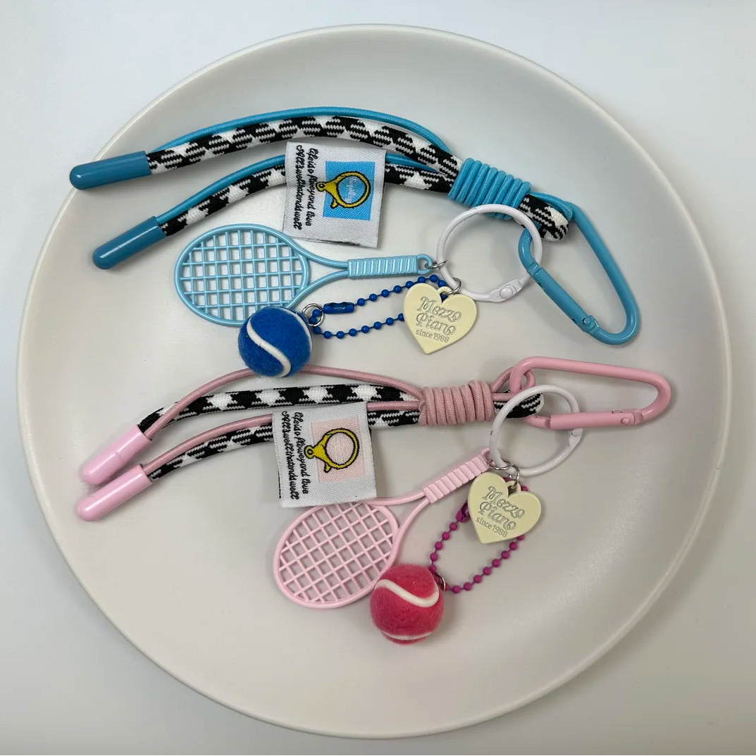 Alloy Heart-Shaped Tennis Keychain – Double-Strand Rope Bag Hanger Pendant Gift
