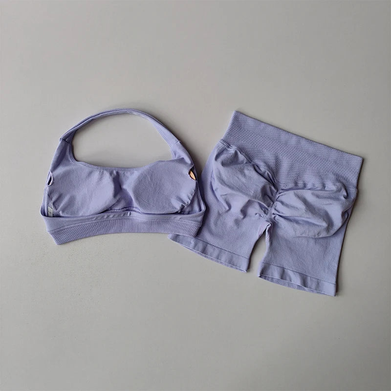 Ensemble short et soutien-gorge de sport pêche sexy, dos nu et taille haute 