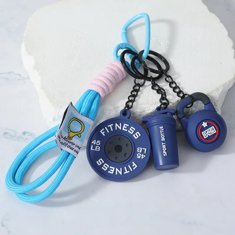 4-in-1 Fitness Keychain Set – Silicone Weight Plate, Kettlebell & Sport Bottle Charms for Gym Bags